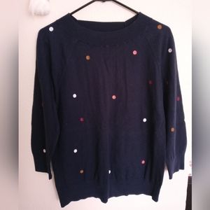 Dark blue crew neck sweater with polka dots